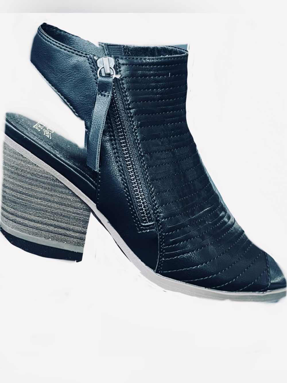 Black Women's Peep-Toe Block Heel Ankle Boot NWOB